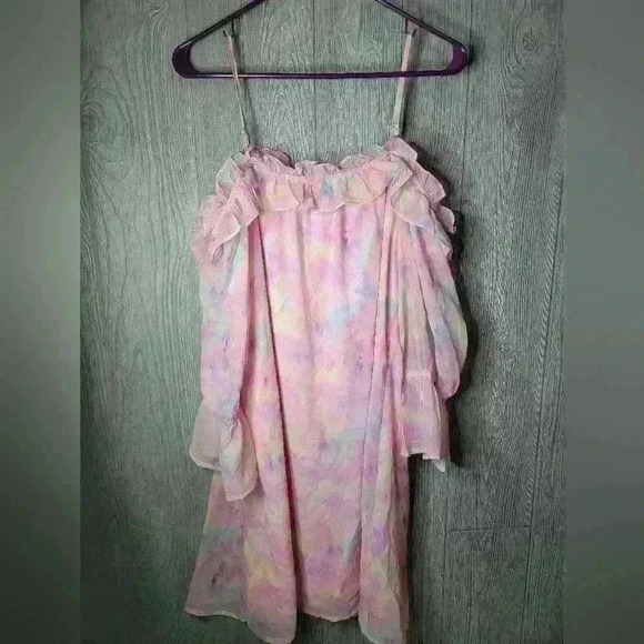 NWT Andre by Unit pastel tye-dyed off the shoulder lined dress in size Large. - Picture 5 of 9